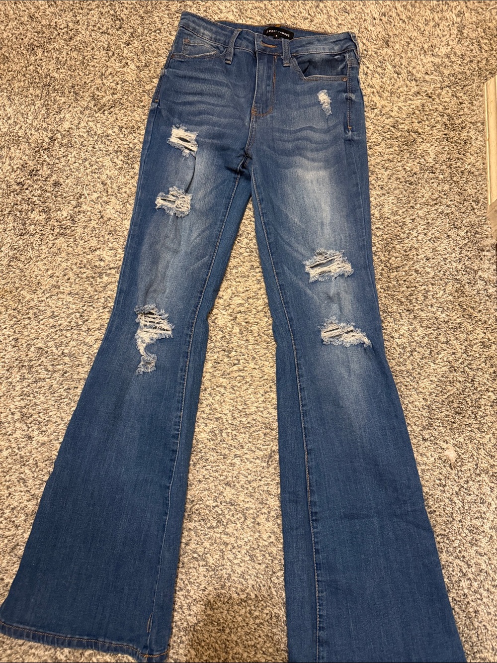 Rue21 Women's Distressed Flare Jeans - Dark Blue - Picture 1 of 1